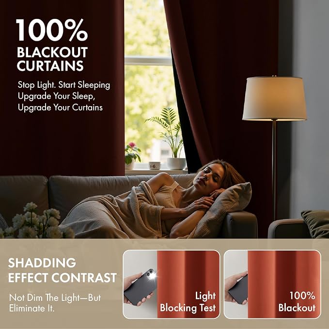 MIULEE Fall Burnt Orange 100% Blackout Curtains - Image 2