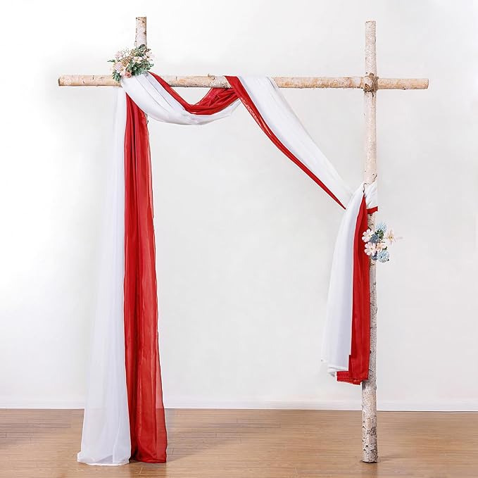MIULEE Christmas Sheer Window Scarf Valance Extra Long Topper Elegant Swag Curtains Luxury Draping Fabric for Wedding Arch Party Ceremony Canopy Bed Living Room, 54'' x 216'', 1 Panel Red