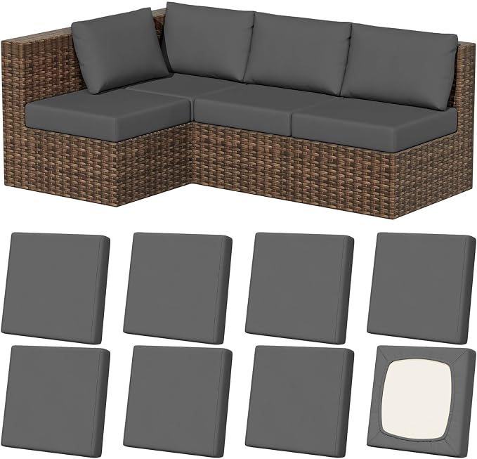 8Pcs Outdoor Cushion Covers, Stretch Patio Furniture Couch Chair Slipcovers | by VORSHAPE