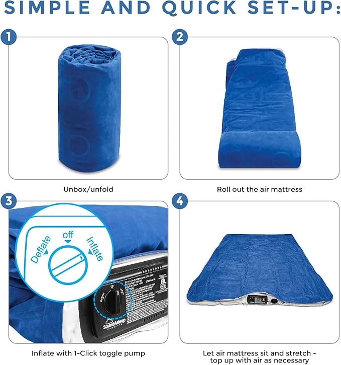 SoundAsleep Products Dream Series Luxury Air Mattress, ComfortCoil Technology, Built-in High Capacity Pump for Home, Camping- Double Height, Adjustable, Inflatable Blow Up, Portable (Queen Size)