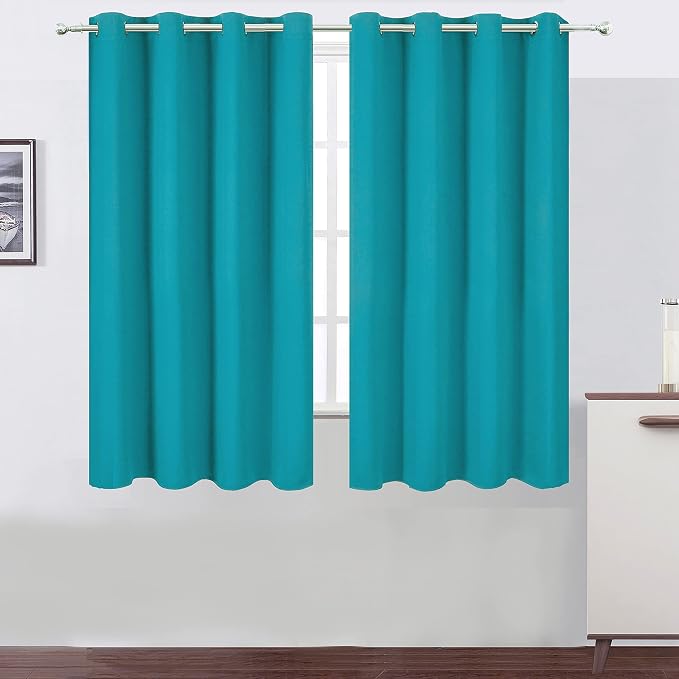Teal Blackout Curtains 66 x 63 Inch Length/Set of 2 Curtain Panels/Thermal by Lemomo