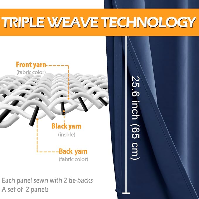 Blackout Curtains for Bedroom, 2 Drape Panels, 52 x 45 Inch | Thermal Insulated - Image 3