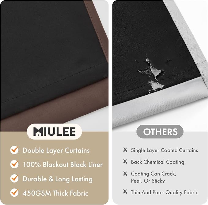 MIULEE Dark Brown 100% Blackout Curtains - Image 4