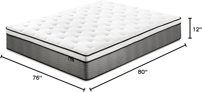 ZINUS 12 Inch True Support Hybrid Mattress [New Version], King, Fiberglass Free, Medium Feel, Motion Isolation, Certified Safe Foams & Fabric, Mattress in A Box
