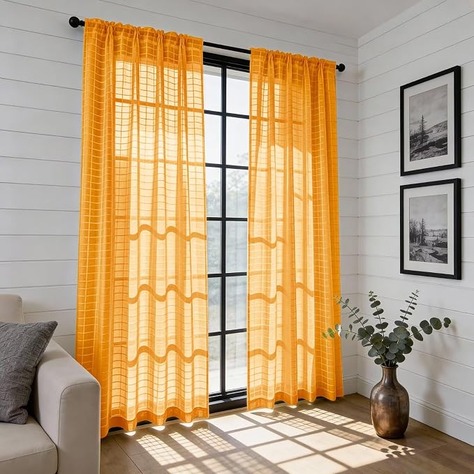 SpaceDresser Check Sheer Curtains 96 Inches Long - Image 6