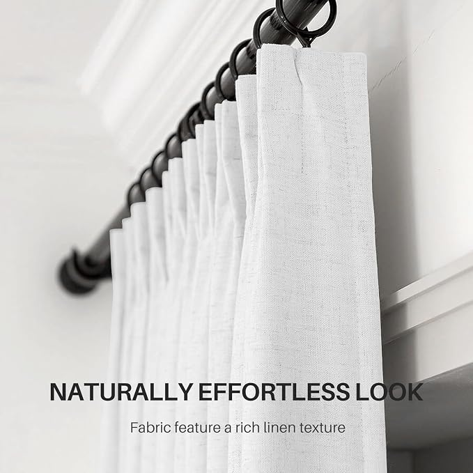 Pinch Pleated Linen White Blackout Curtains 108 Inches Long - Image 3