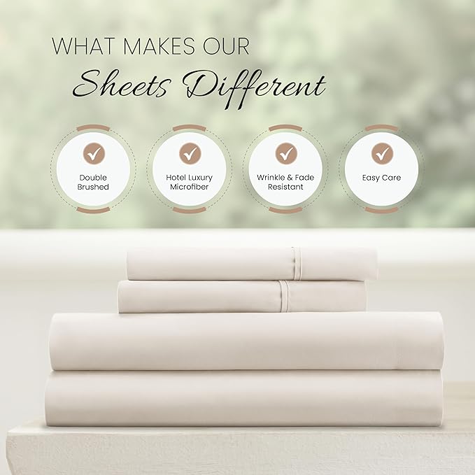 Linen Market Double-Brushed Microfiber Full Sheet Set 4 Piece – Oeko-TEX Certified Ultra Soft & Wrinkle-Free - 16" Deep Pocket Sheets - Easy Care Full Size - Ivory