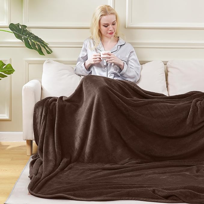HOZY Soft Blanket Queen Size Fleece Warm Fuzzy Throw Blankets for The Bed Sofa Lightweight 350GSM Chocolate 90"*90"