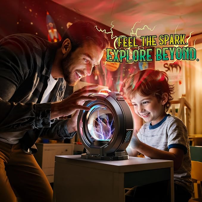 Galaxy Northern Lights Projector Plasma Ball with Charger, Night Light Aurora Projector for Kids with White Noise Alarm Clock, Christmas Gifts for Boys Teens, Kids Room Decor with Music