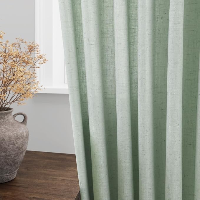 Aqua Green Linen Curtains 108 Inches Long - Image 4