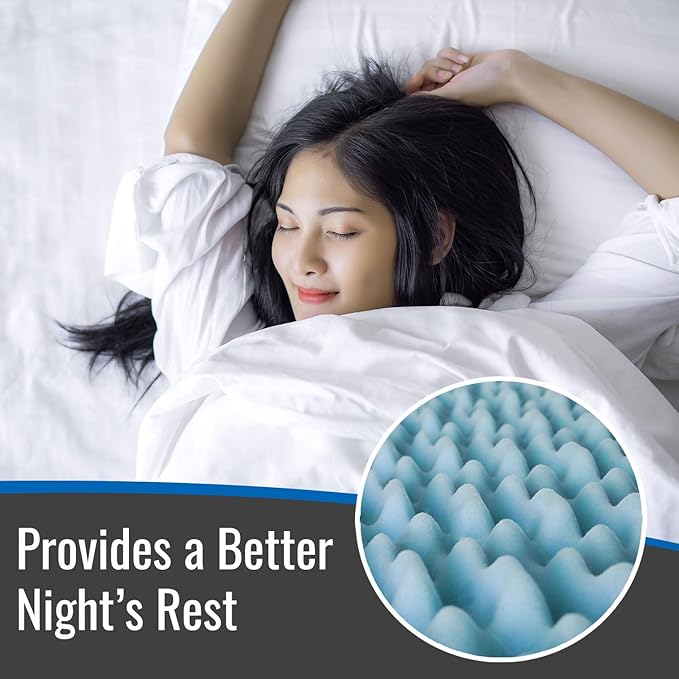 DMI Twin XL Mattress Topper Egg Crate Foam for Pressure Relief, Weight Distribution & Enhanced Airflow | Dorm Bed Mattress Topper 2 Inch - Improved Comfort & Alignment- Blue