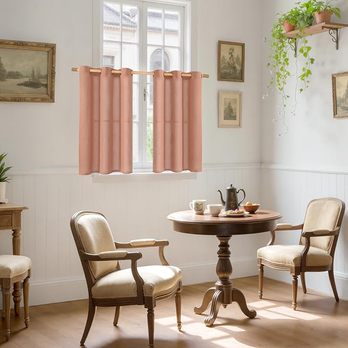 YoungsTex Terracotta Linen Curtains 40 Inch Length, Short Burnt Orange Drapes - Image 2