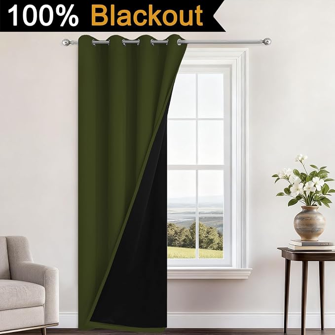 Yakamok Olive Green 100% Blackout Curtains 96 Inches Long 52" Wide 1 Panel | - Image 2