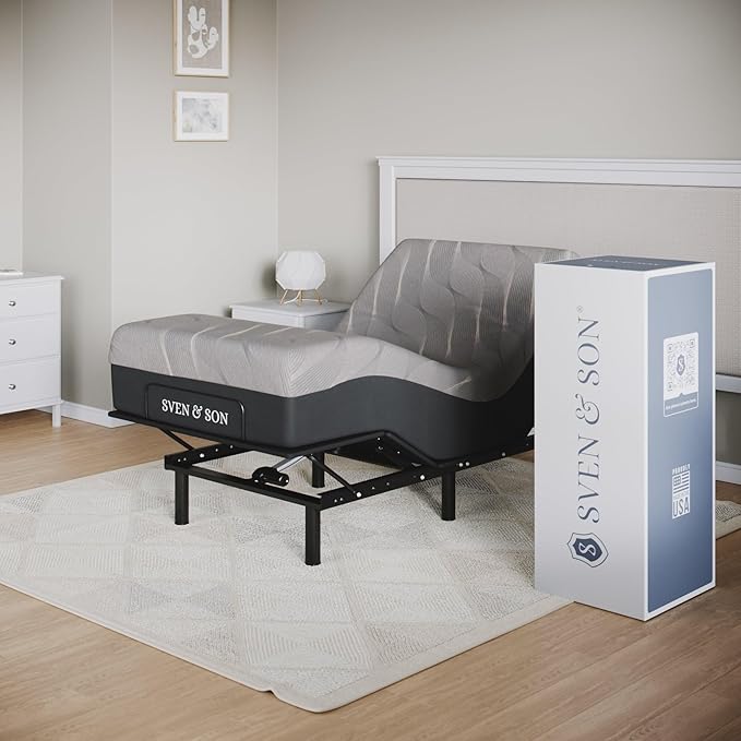 Sven and Son Essential Adjustable Bed Base (Frame) + 10 inch Memory Foam Matt (Firm), Easy Assembly, Head and Foot Lift, Memory Positions, Zero Gravity, Wireless Remote - Twin XL