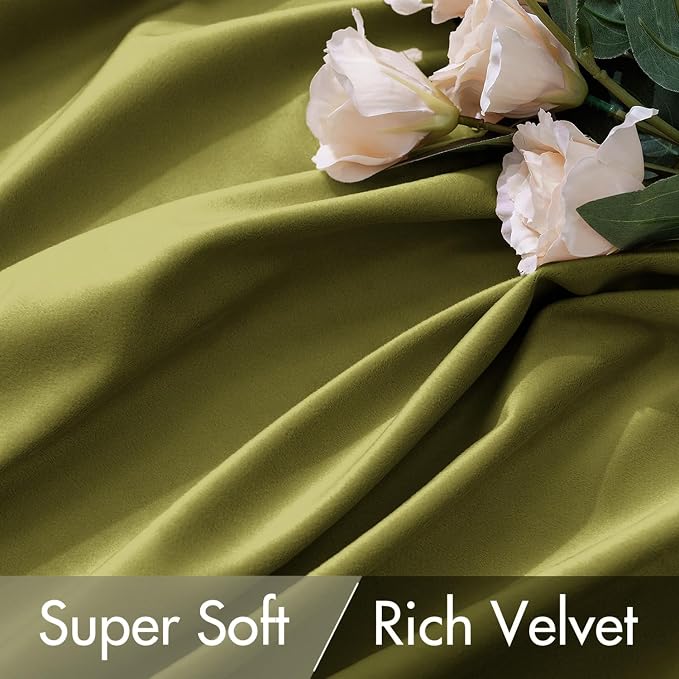 MIULEE Velvet Curtains 52x108 inches 2 Panels Moss Green Blackout Curtains | - Image 4
