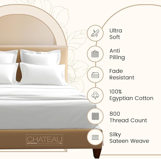 CHATEAU HOME COLLECTION 100% Egyptian Cotton Sheets Twin Size, Soft & Comfy Breathable 800 Thread Count Deep Pocket Sheets for All Seasons, Machine Washable No Pill Thick Cotton Bed Sheet - Burgundy