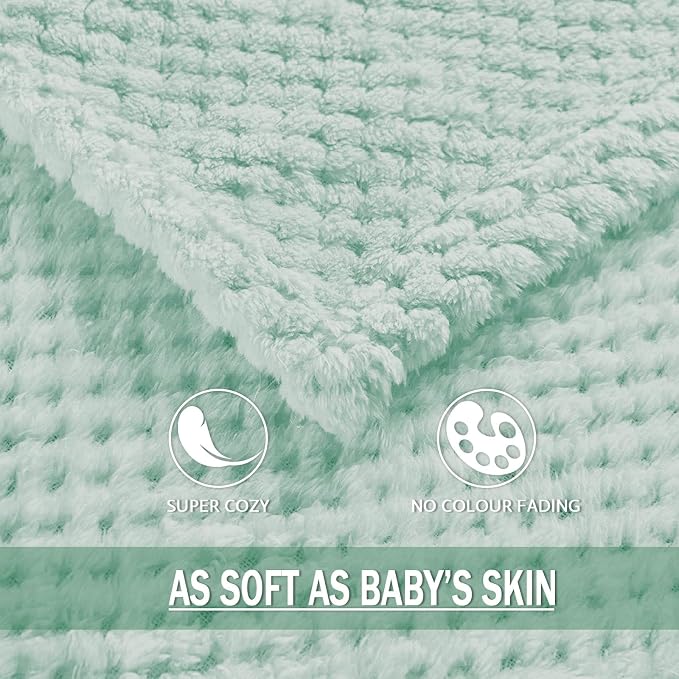 Exclusivo Mezcla Soft Waffle Fleece Bed Blanket Twin Size, Mint Green | - Image 8