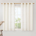 Linen Semi Sheer Curtains 45 Inch Length, Cream Light Filtering Short Linen by LAMIT