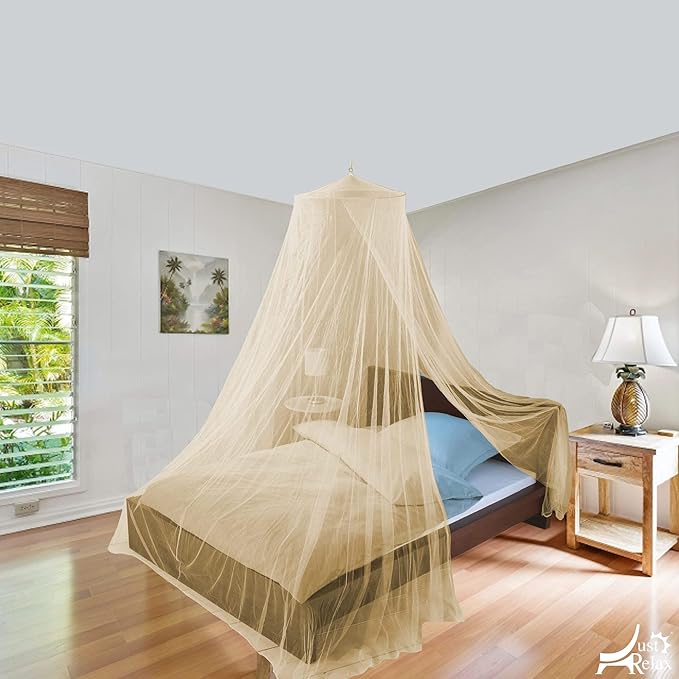 Just Relax Decorative Elegant Bed Net Canopy Set Including Full Hanging Kit, Ideal for Indoors or Outdoors, Intended for a for Covering Beds, Cribs, Hammocks (Beige, Twin/Full)
