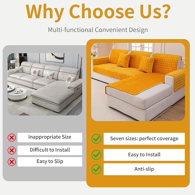 Velvet Couch Cover, Plush Sectional Sofa Cover Washable, Anti Slip Sofa - Image 3