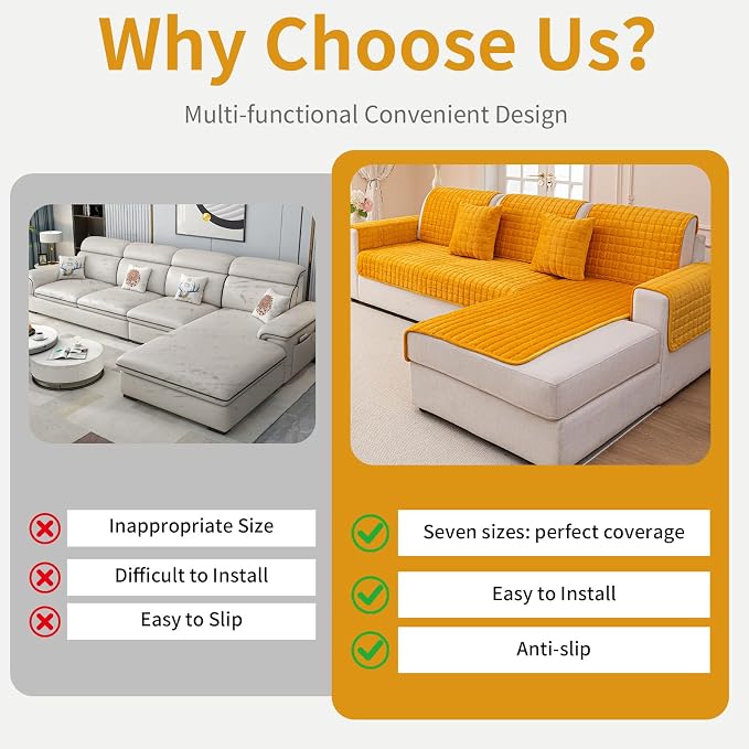 Velvet Couch Cover, Plush Sectional Sofa Cover Washable, Anti Slip Sofa - Image 3