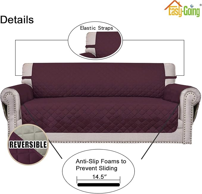 Easy-Going Reversible Couch Cover, 2 Cushion Sofa, Wine/Beige | Oversized - Image 3
