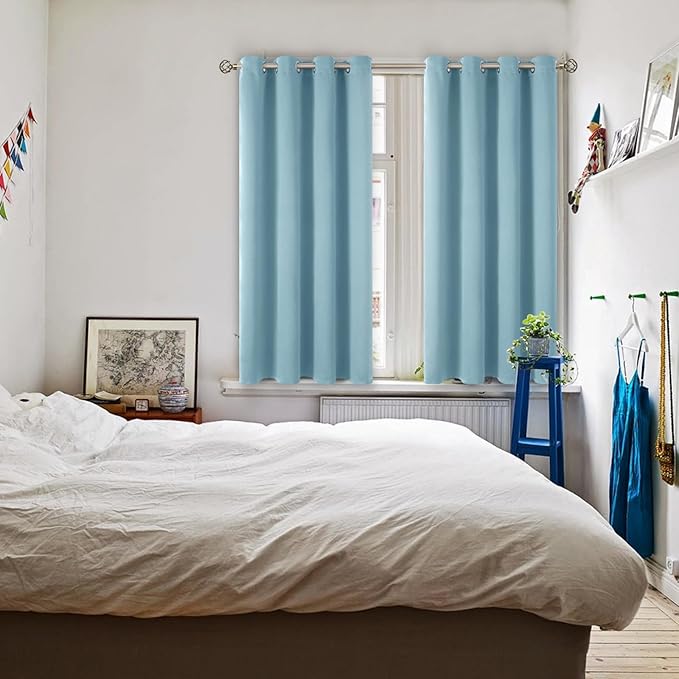 BGment Room Darkening Curtains 45 Inches Long - Grommet Thermal Insulated Drapes Window Treatment Curtains for Bedroom, 2 Panels, 52 x 45 Inch, Greyish Blue