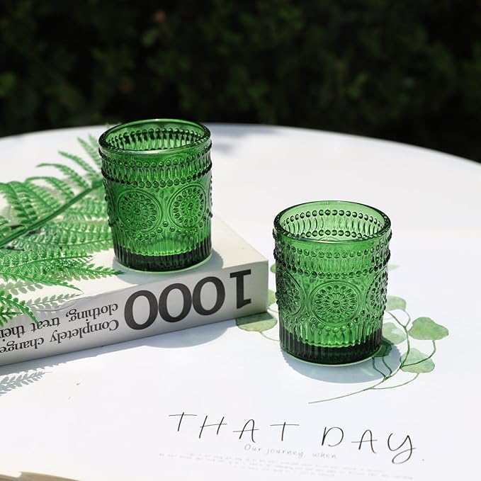 VOHO Green Candle Holder Set of 12, Green Glass Votive Candle Holders for Centerpiece Table Decorations, Votive Candles Holder Bulk for Birthday (2.1'' x 2.6'', W/H)