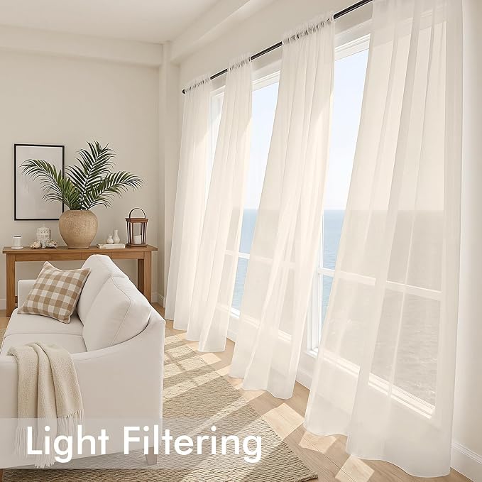 MIULEE Light Beige Sheer Curtains 84 Inches Long 4 Panels 42 x 84 Inches | - Image 4