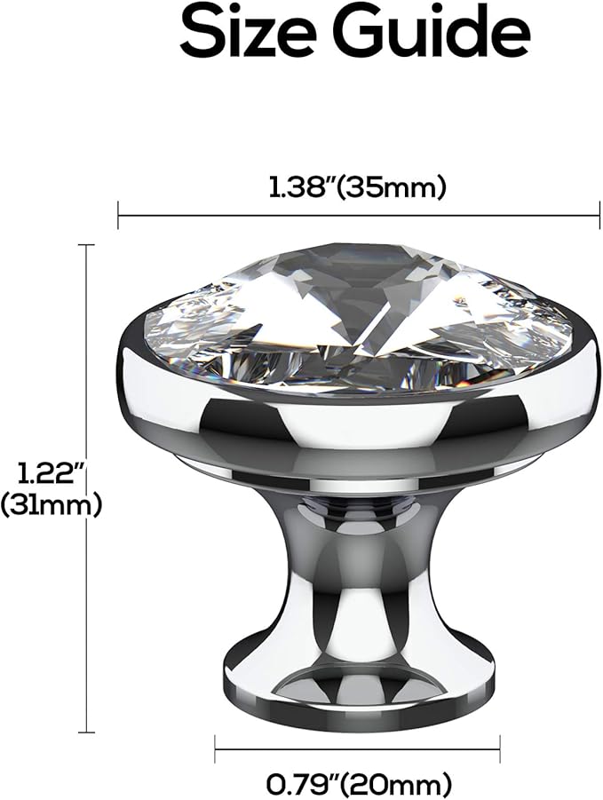 Alzassbg 10 Pack Clear Crystal with Matt Black Base Cabinet Knobs, 1-3/8 Inch (35mm) Diameter Cabinet Hardware Round Crystal Knobs for Drawers AL1011