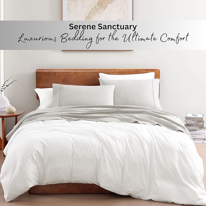 LANE LINEN 100% Organic Cotton Sheets King Size, Low Pilling Fade Resistant Machine Washable Naturally Cooling King Bedding Set, Soft & Comfy Sustainably Produced Cotton Sheets - Snowdrop
