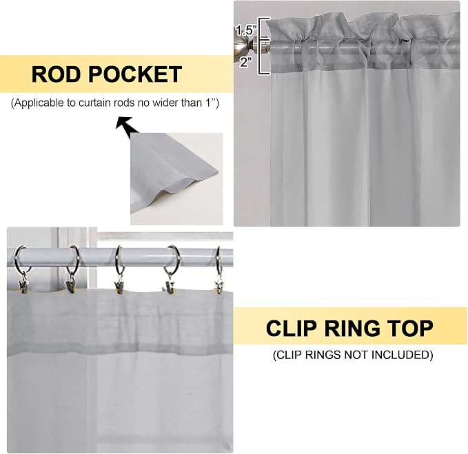 Light Grey Sheer Curtains 84 Inches Long 2 Panels - Image 2