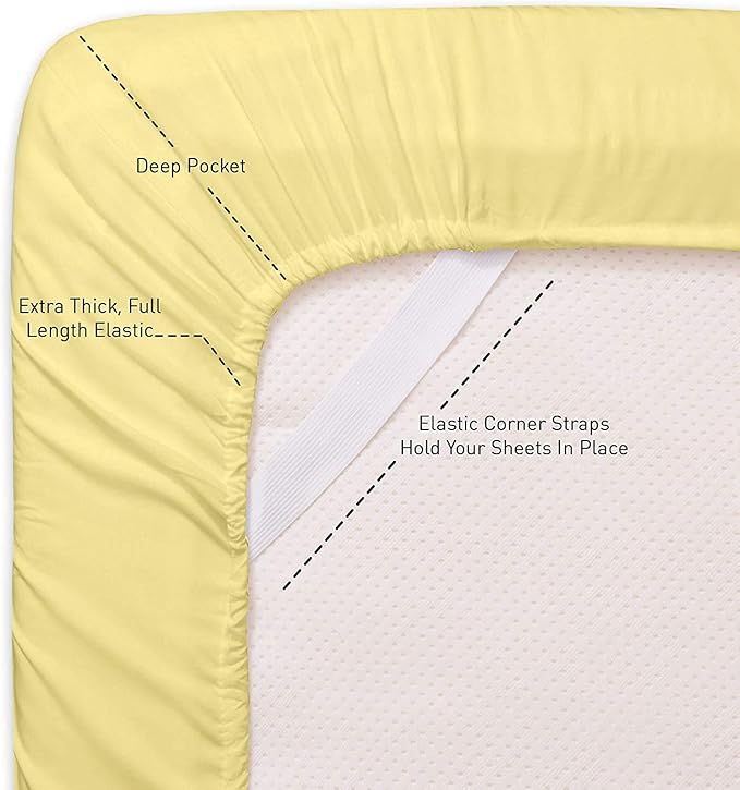 Split King Size Bed Sheets - 6 Piece 1500 Supreme Collection Fine Brushed Microfiber Deep Pocket Split King Sheet Set Bedding - 2 Extra Pillow Cases, Great Value, Split King, Pale Yellow