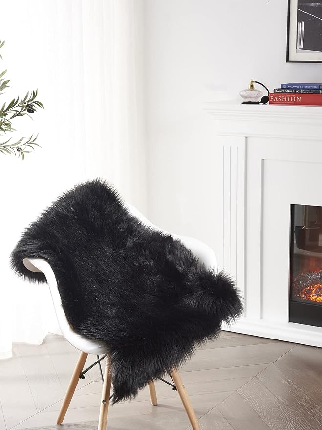SERISSA 2x3 Fluffy Black Faux Sheepskin Shaggy Rug - Image 3