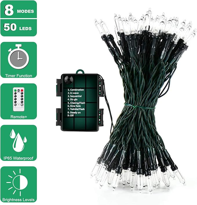 18ft Battery Operated String Lights,Outdoor String Lights Christmas Lights 50 Led String Lights with Remote Timer Waterproof for Indoor Outdoor Garden Party Christmas Decoration, Multicolor