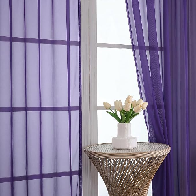 Purple Sheer Curtains 120 Inches Long 2 Panels Set, 59 Inch Extra Wide Soft - Image 3