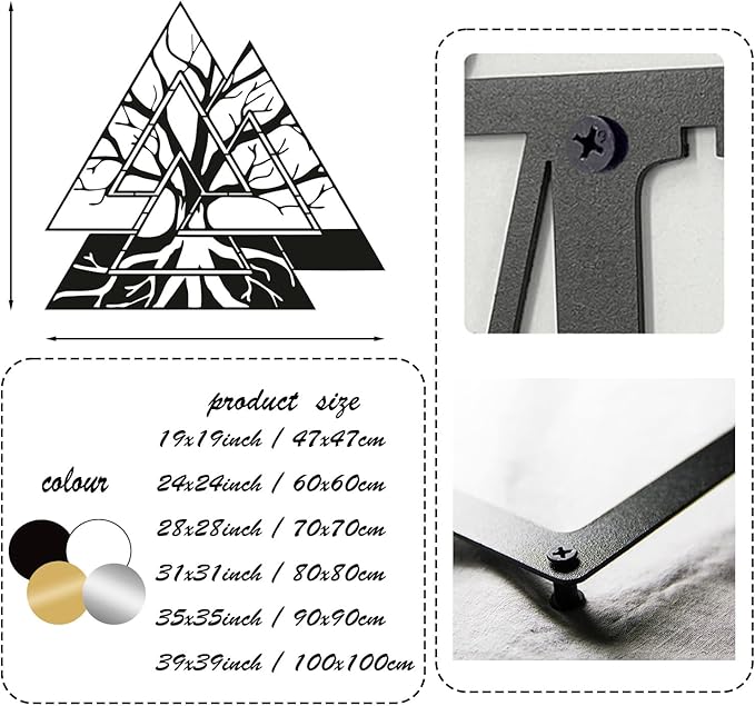 Metal Viking Wall Decor, Tree of Life Metal Wall Art, Norse Viking Decor, Norse Pagan Decor, Pagan Wall Decor, Tree of Life Wall Sculpture, Scandinavian Home Decor, Godly Home Decor (Black, 24"x14"|60x60cm)
