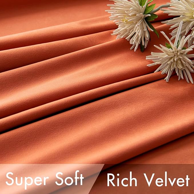 MIULEE Velvet Curtains 52x84 inches 2 Panels Fall Orange Blackout Curtains | - Image 4