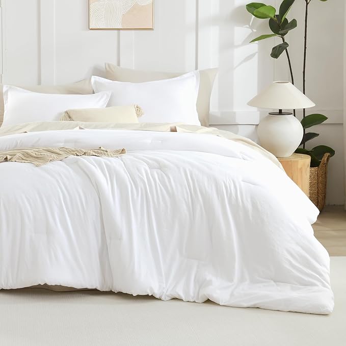 Litanika Twin XL Comforter Set White - 2 Pieces Extra Long Bed Set for College Dorm, All Season Bedding Set for Girls and Boys