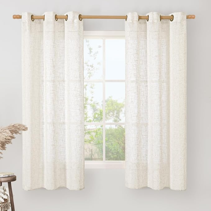 Cream Linen Curtains 63 Inches Long by LAMIT