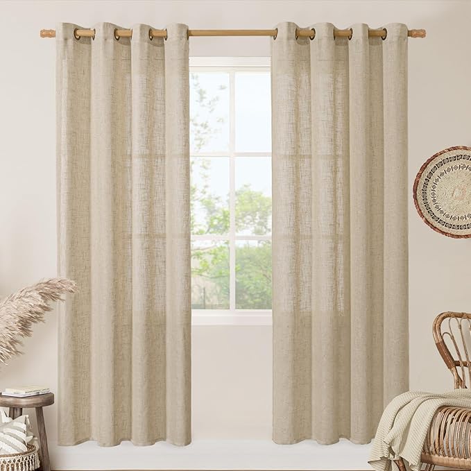 Semi Sheer Linen Curtains 80 Inch Length by LAMIT