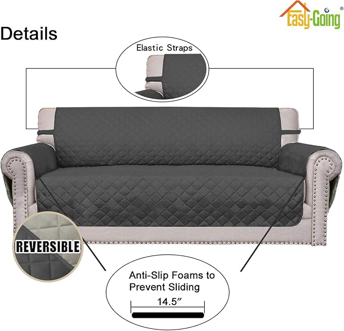 Easy-Going Reversible Couch Cover, 2 Cushion Sofa, Darkgray/Beige | Oversized - Image 3