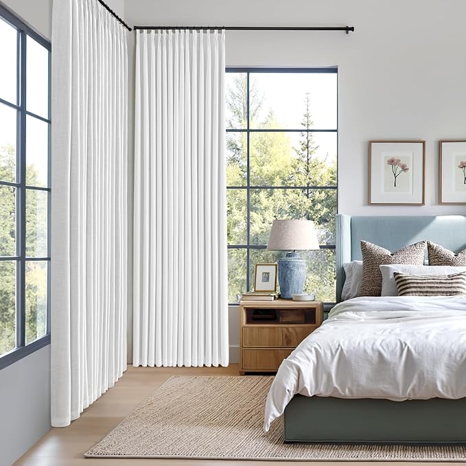 MIULEE White Pinch Pleated 100% Blackout Linen Curtains 40x96 Inches | Room - Image 2