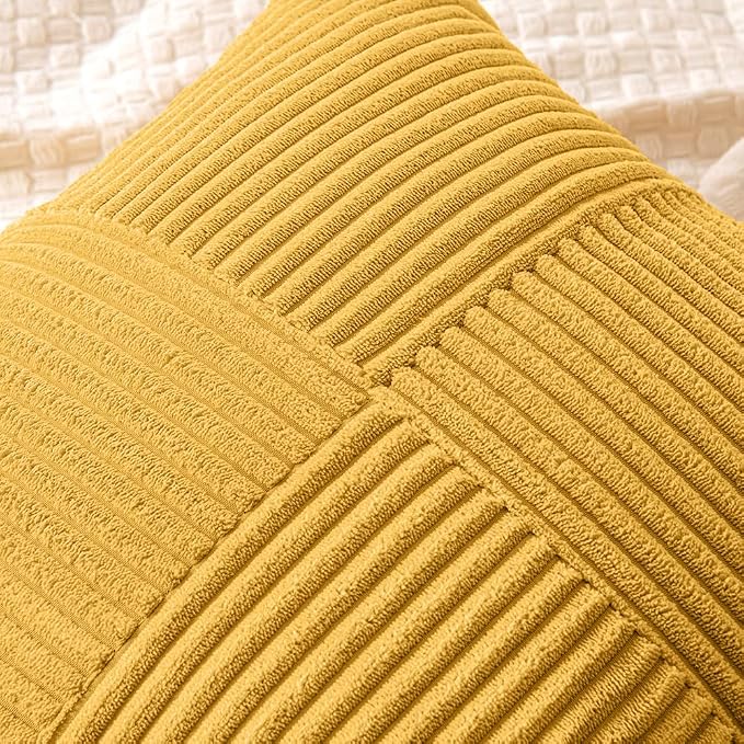 MIULEE Mustard Yellow Decorative Euro Sham Pillow Covers 24x24 Inch 2 Pack | - Image 2