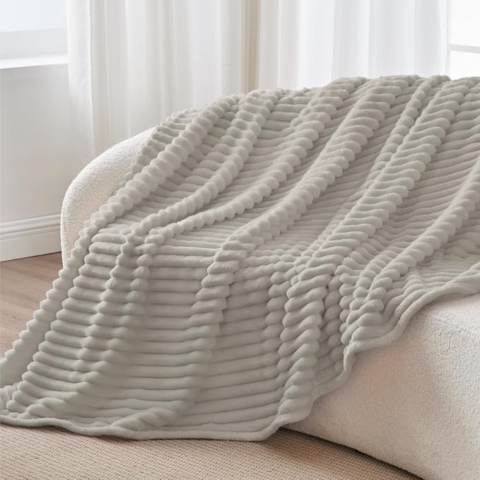 BEDELITE Ribbed Twin Blanket for Couch & Bed, Light Grey, Warm Yet Lightweight - Image 8