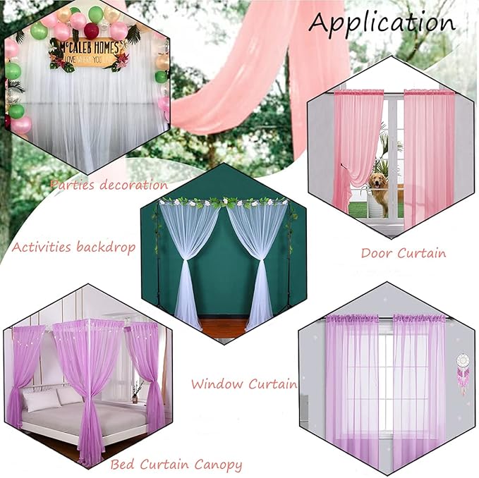 Akiky Ivory Canopy Bed Curtains with Lights 8 Panel Canopy Curtains Drapes for Full Queen Size Bed Large Rod Pocket Sheer Canopy Bed Drapes