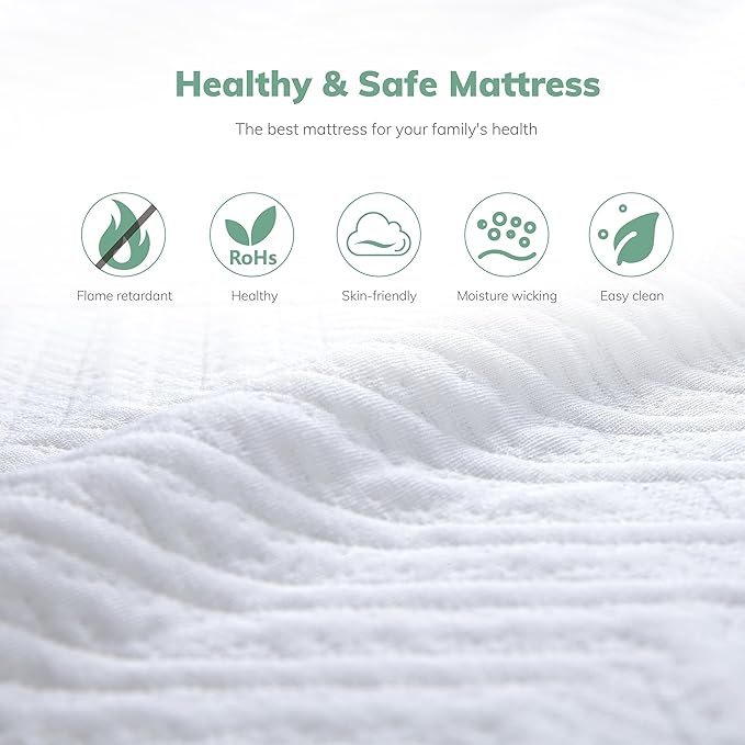EGO White 8 Inch King Memory Foam Mattress, Cooling Gel Green Tea Mattress Bed in a Box, CertiPUR-US Certified, 76"x80", Medium Firm