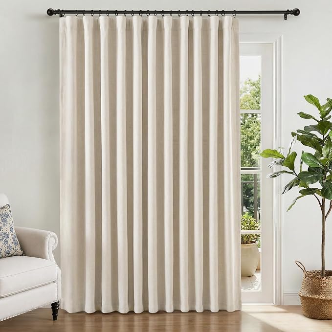 INOVADAY Linen Textured 100% Blackout Sliding Door Curtains 102x90 Cream | 1 by INOVADAY
