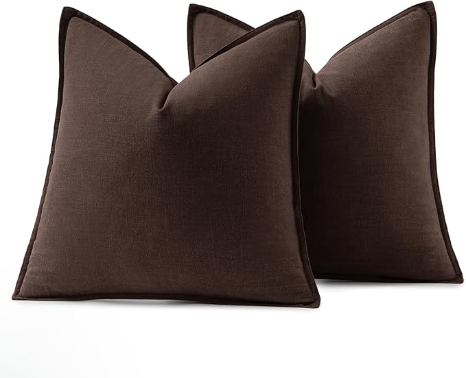 MIULEE Decorative Linen Euro Sham Pillow Covers 26x26 Dark Brown | Boho - Image 6