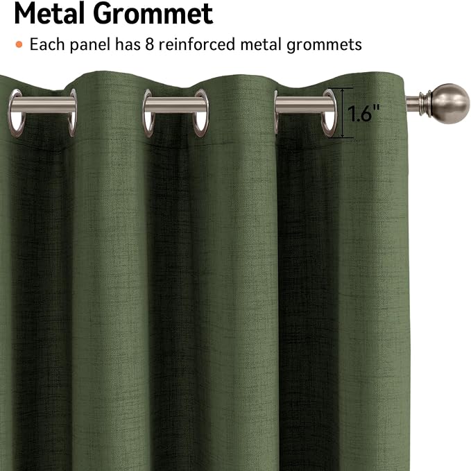 100% Blackout Linen Textured Curtains 84 Inch Long, Loden | 100% Blackout Shield - Image 6